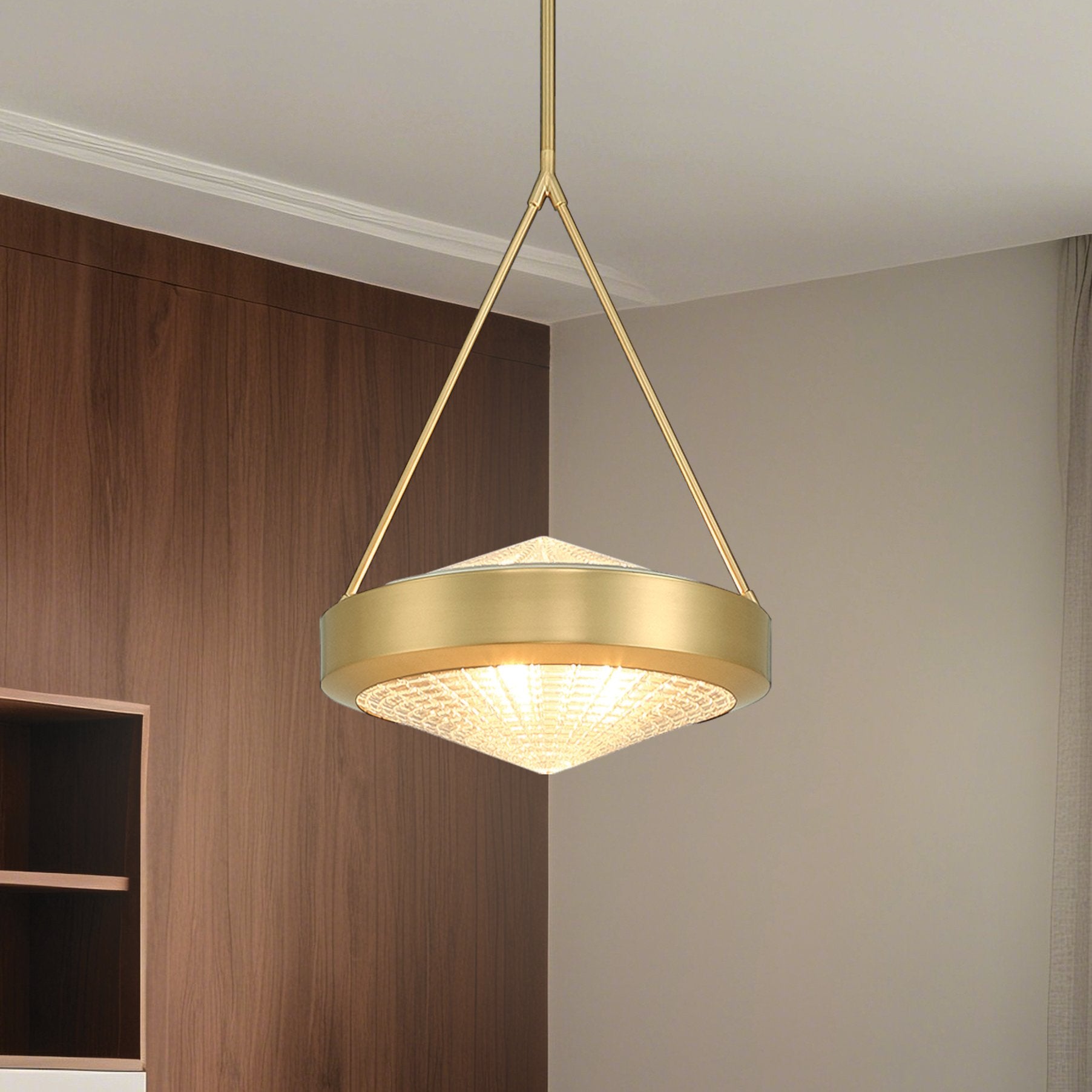 Agate 15-inch 3-light Champagne Gold Pendant Light with Clear Holophane Glass Shade