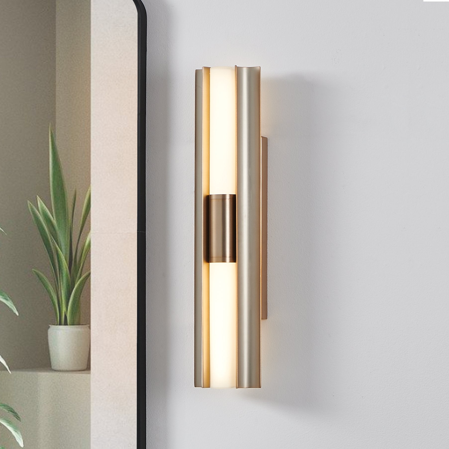 Colton 24-inch 2-light Champagne Gold 5CCT LED Vanity Light with Etched Opal Glass Shades