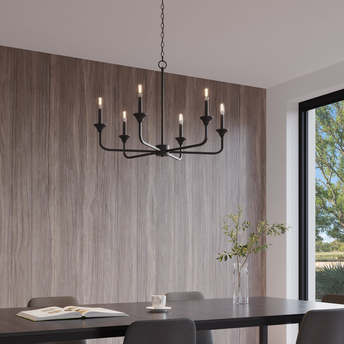 23'' Herring Matte Black 6 Light Chandelier