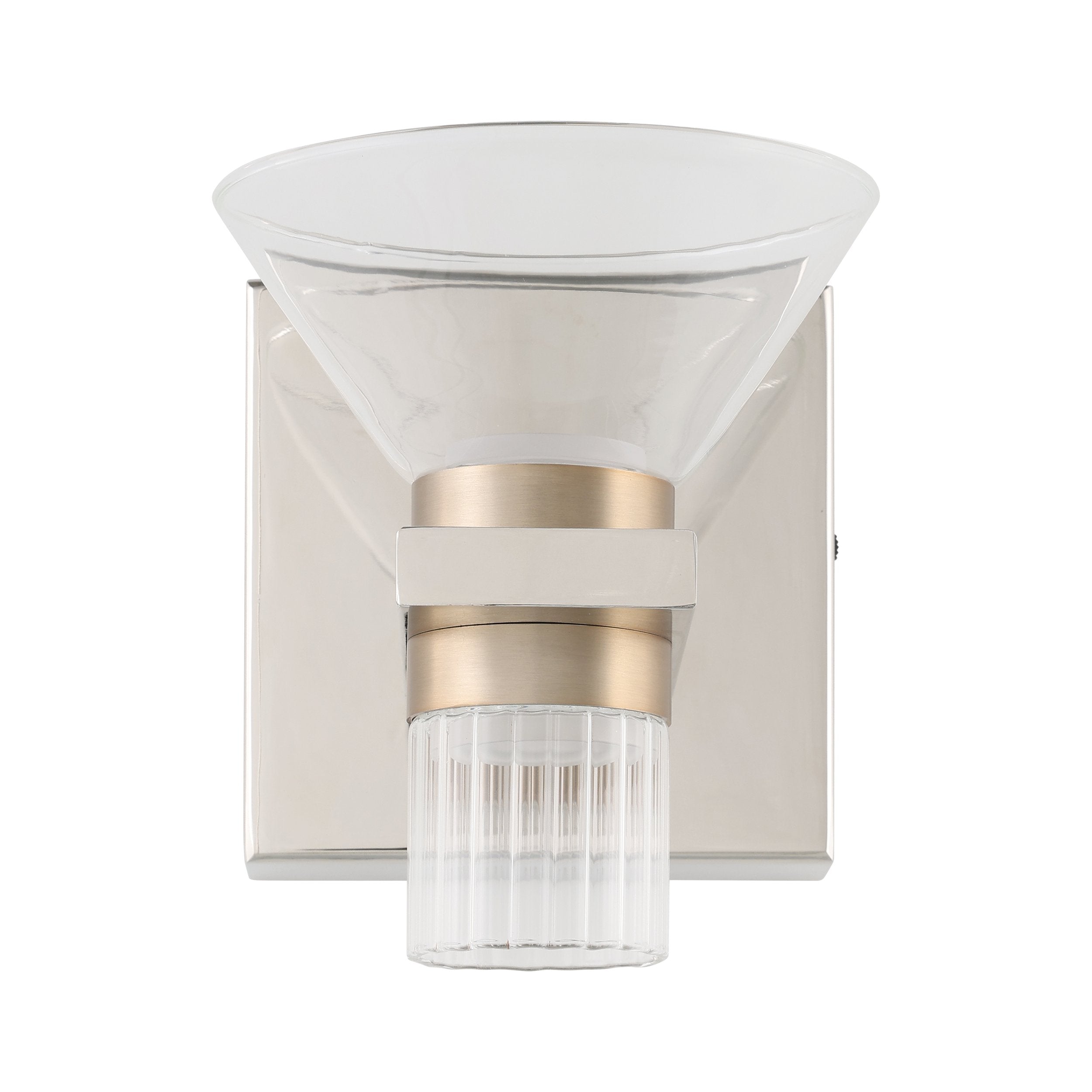 Blake 5-inch 2-light Polished Nickel and Champagne Gold 5CCT LED Vanity Light with Clear and Clear Ribbed Glass