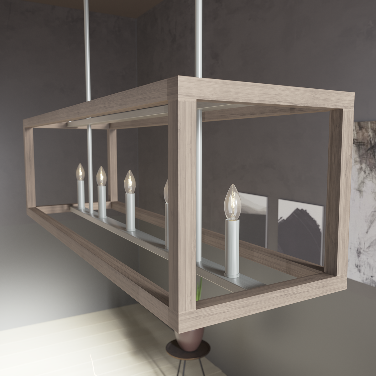 Squire Manor 40-inch 5-light Brushed Nickel and Bleached Wood Linear Chandelier