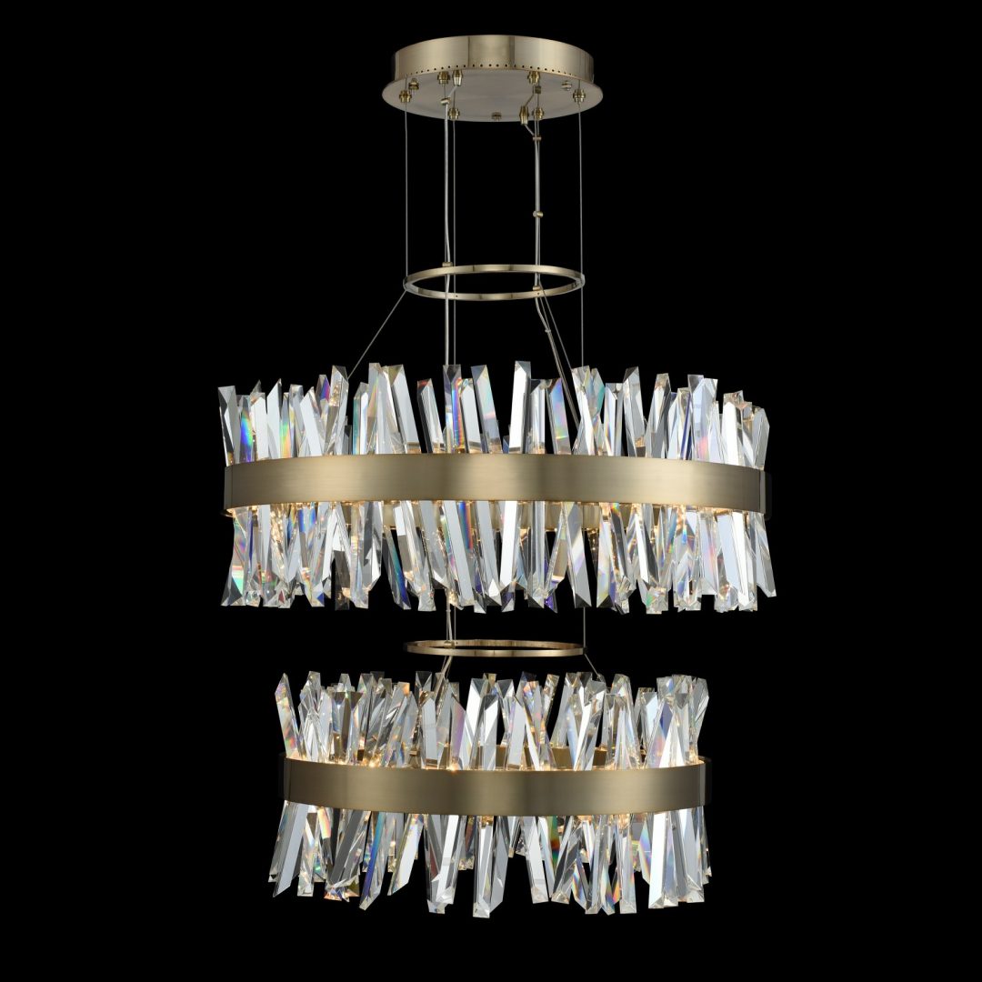 28'' Glacier 2 Light Brushed Champagne Gold Tiered Chandelier