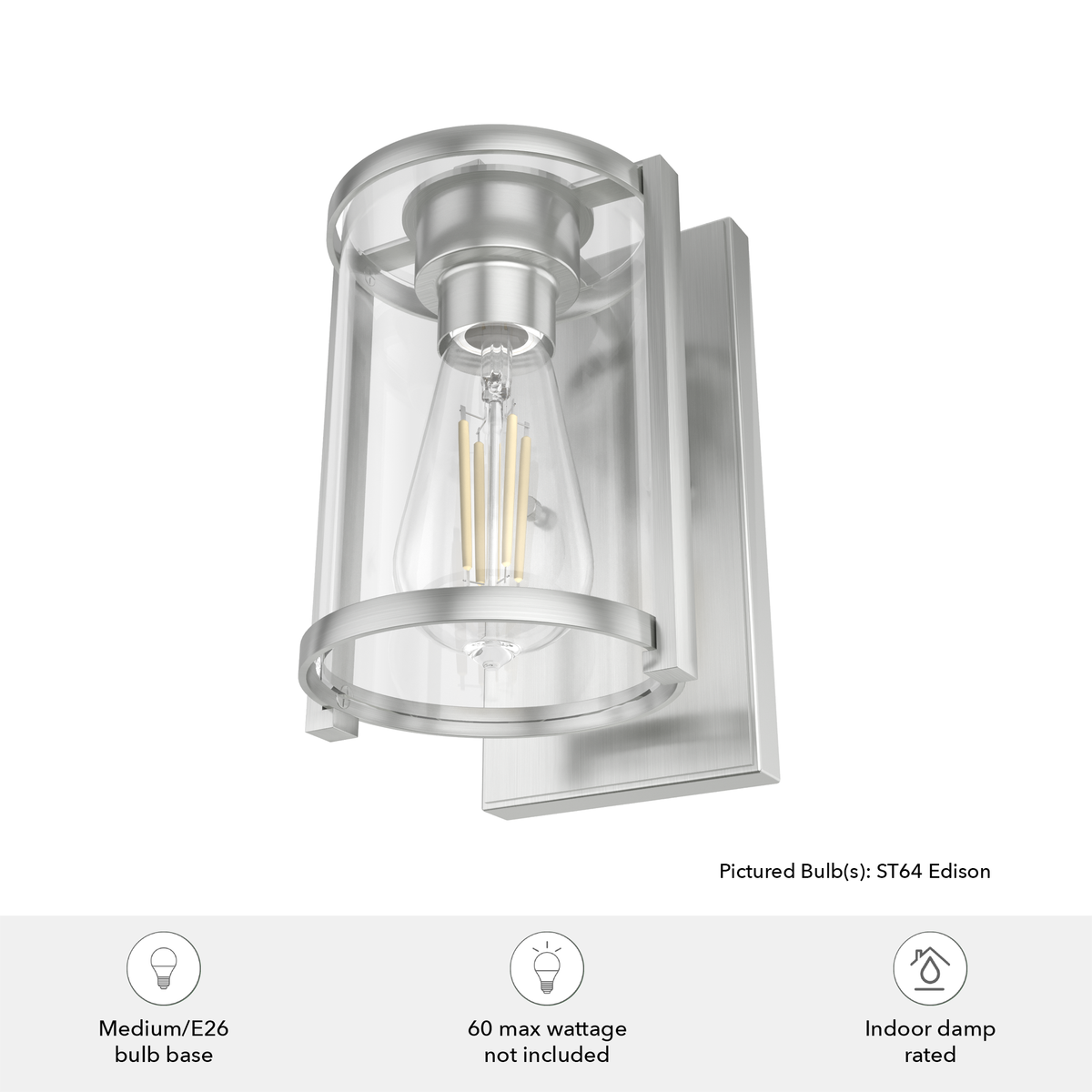 Astwood 10.25-inch 1-light Brushed Nickel Wall Sconce with Clear Glass