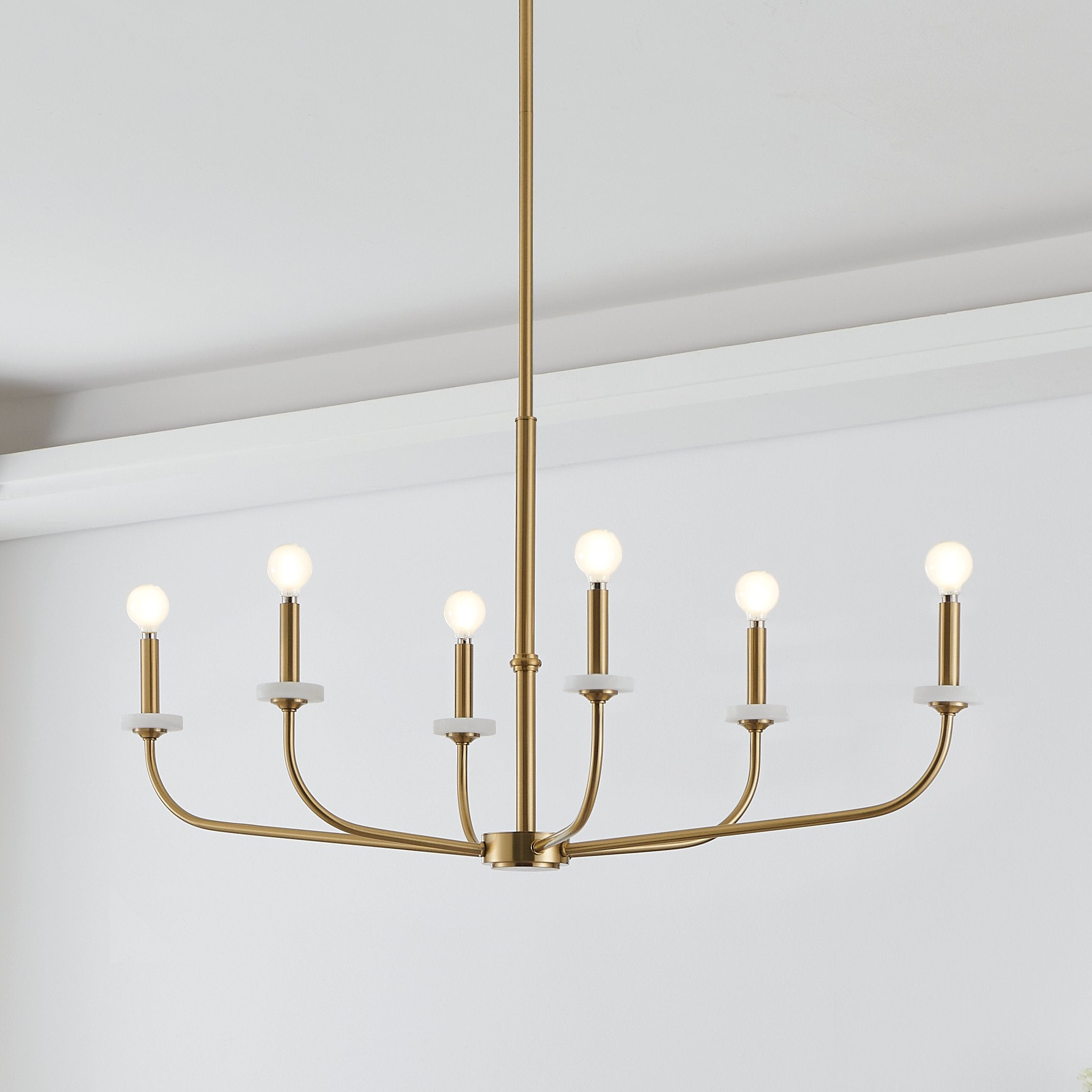 Leah 42-inch 6-light Brushed Gold and White Onyx Chandelier