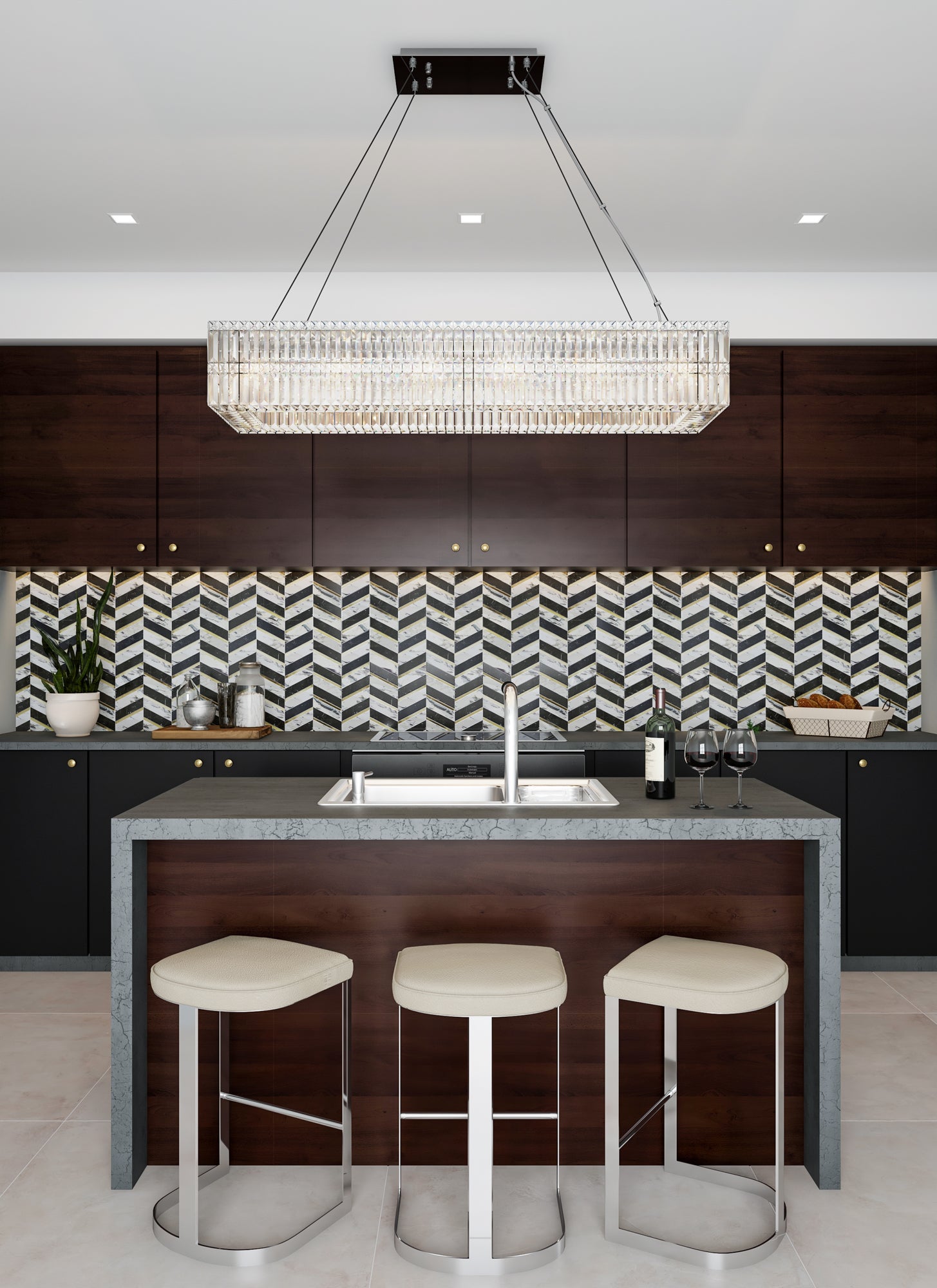 8'' Rettangolo 14 Light Chrome Linear Pendant