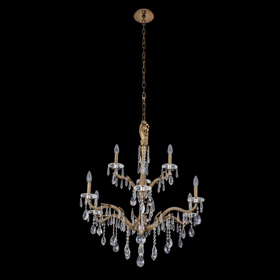 38'' Venere 9 Light Historic Brass Tiered Chandelier