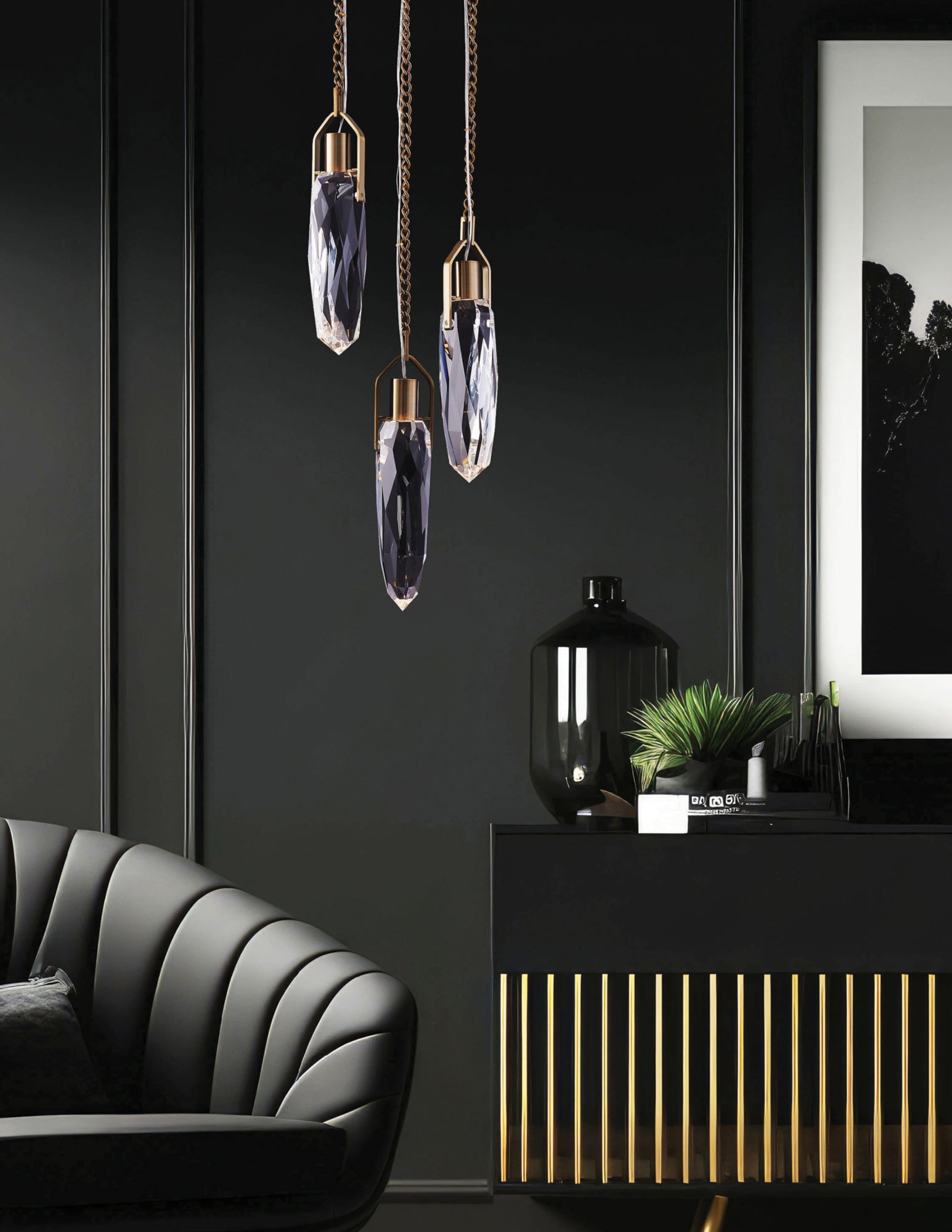 15'' Diamante 3 Light Winter Brass Multi-Pendant