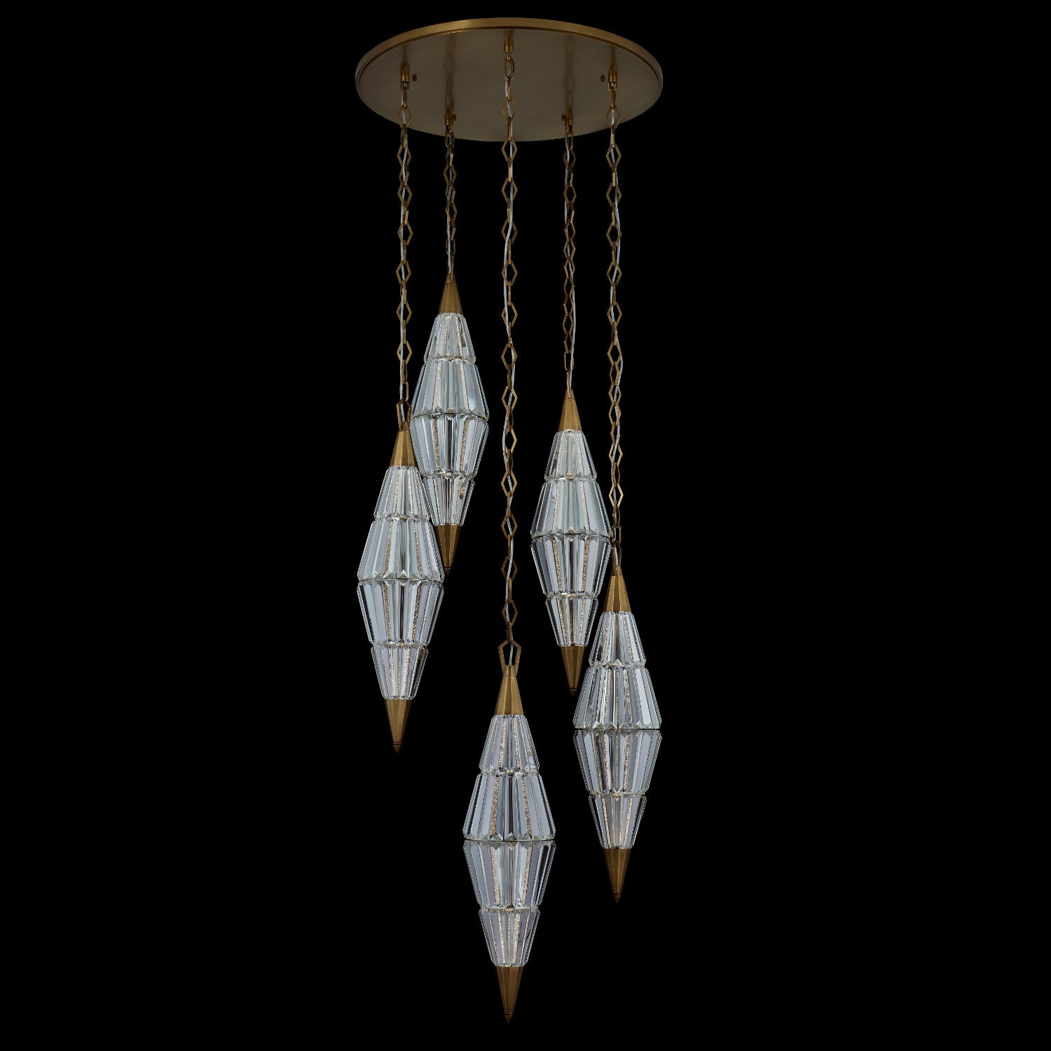 Allungato 5 Light True Brass Multi-Pendant