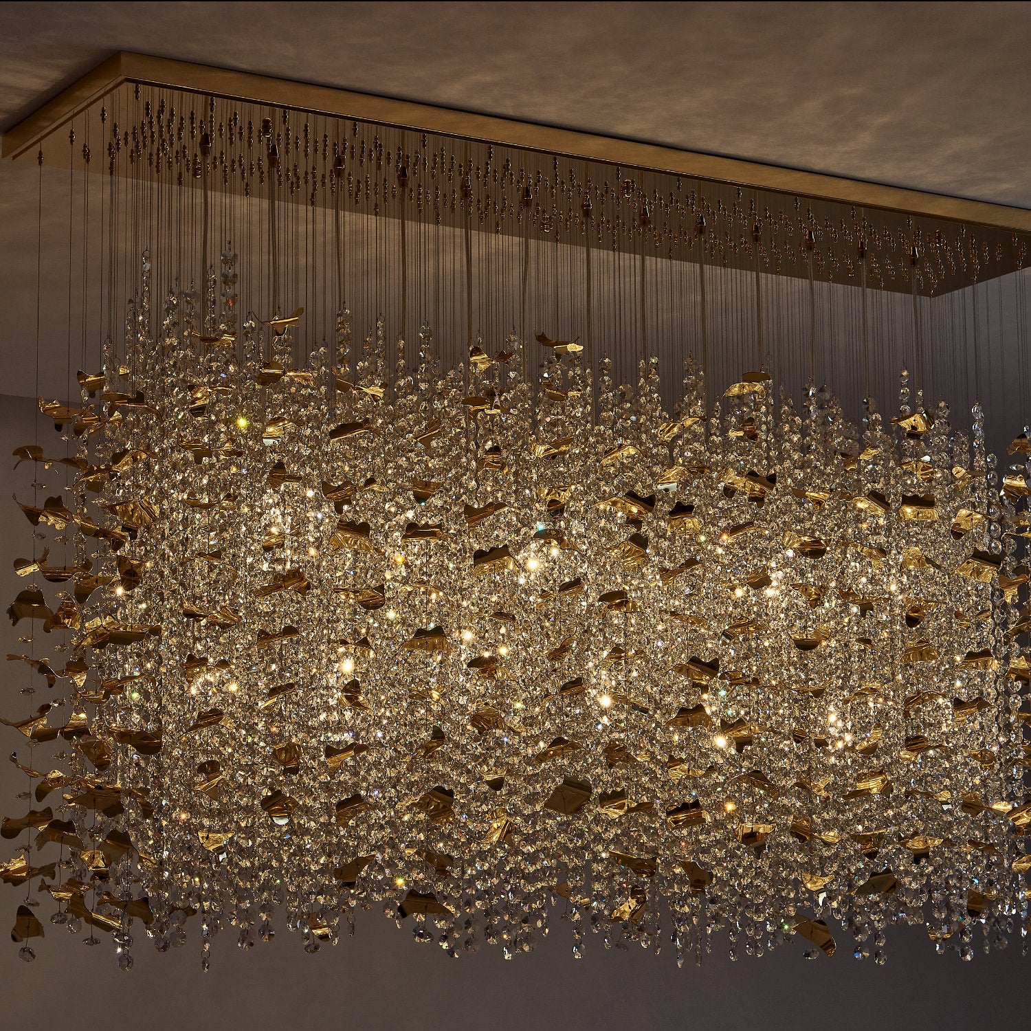 24'' Custom 13 Light 18k Gold Linear Pendant