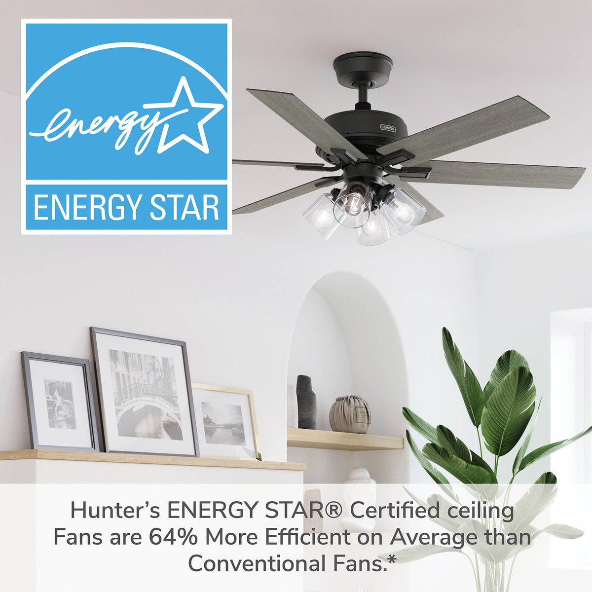 52 inch Fonthill ENERGY STAR® HunterExpress Matte Black Ceiling Fan with LED Light Kit and Handheld Remote