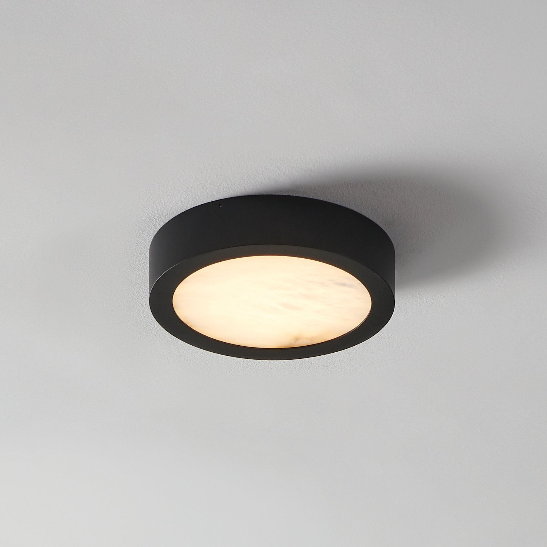Argyle 8-inch Textured Black and Natural Alabaster 5CCT LED Flush Mount