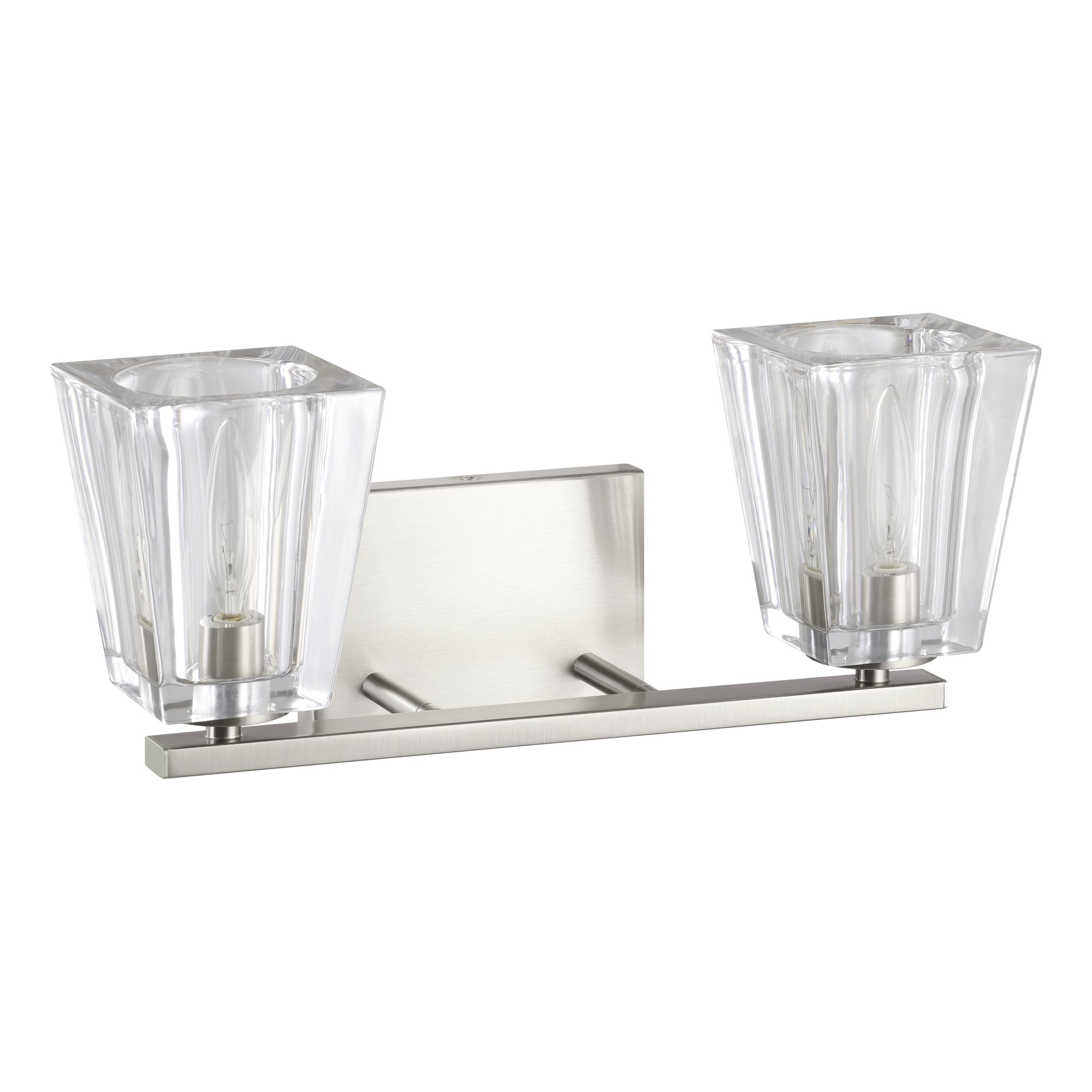 Valentin 15-inch 2-light Brushed Nickel Vanity Light with Clear Pressed Glass Shades