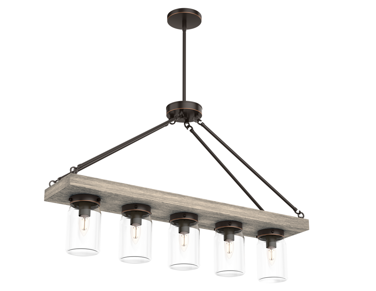 Devon Park 38-inch 5-light Onyx Bengal and Barnwood Linear Chandelier with Clear Glass