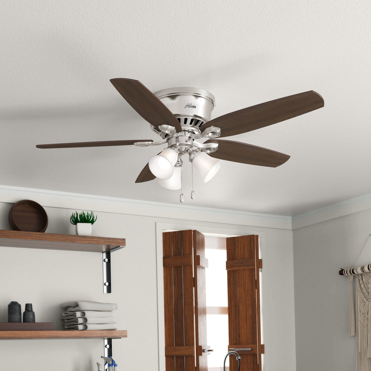 52 inch Builder Brushed Nickel Low Profile Ceiling Fan with LED Light Kit and Pull Chain