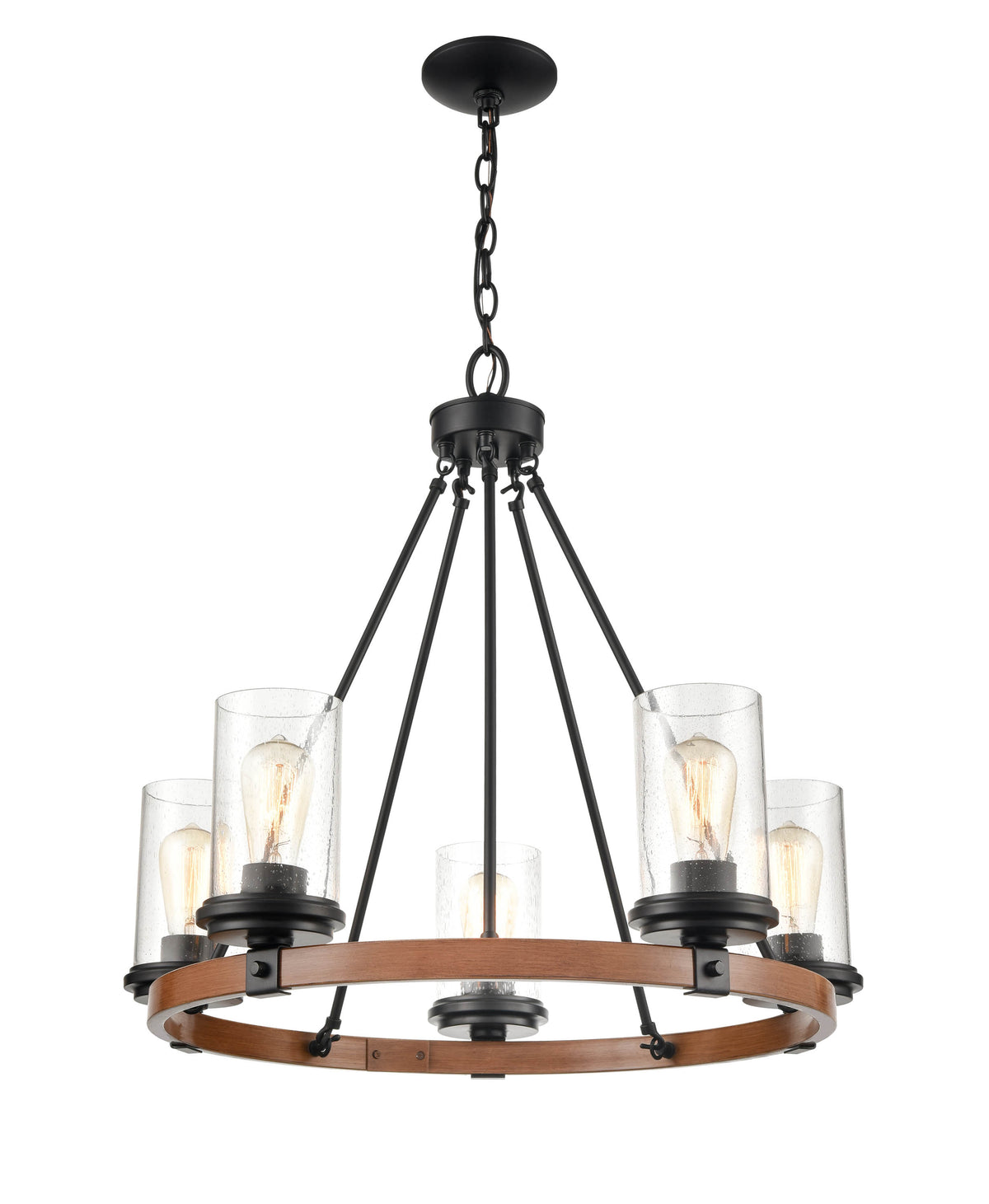 24.5'' Taos Matte Black/Wood Grain 5 Light Chandelier
