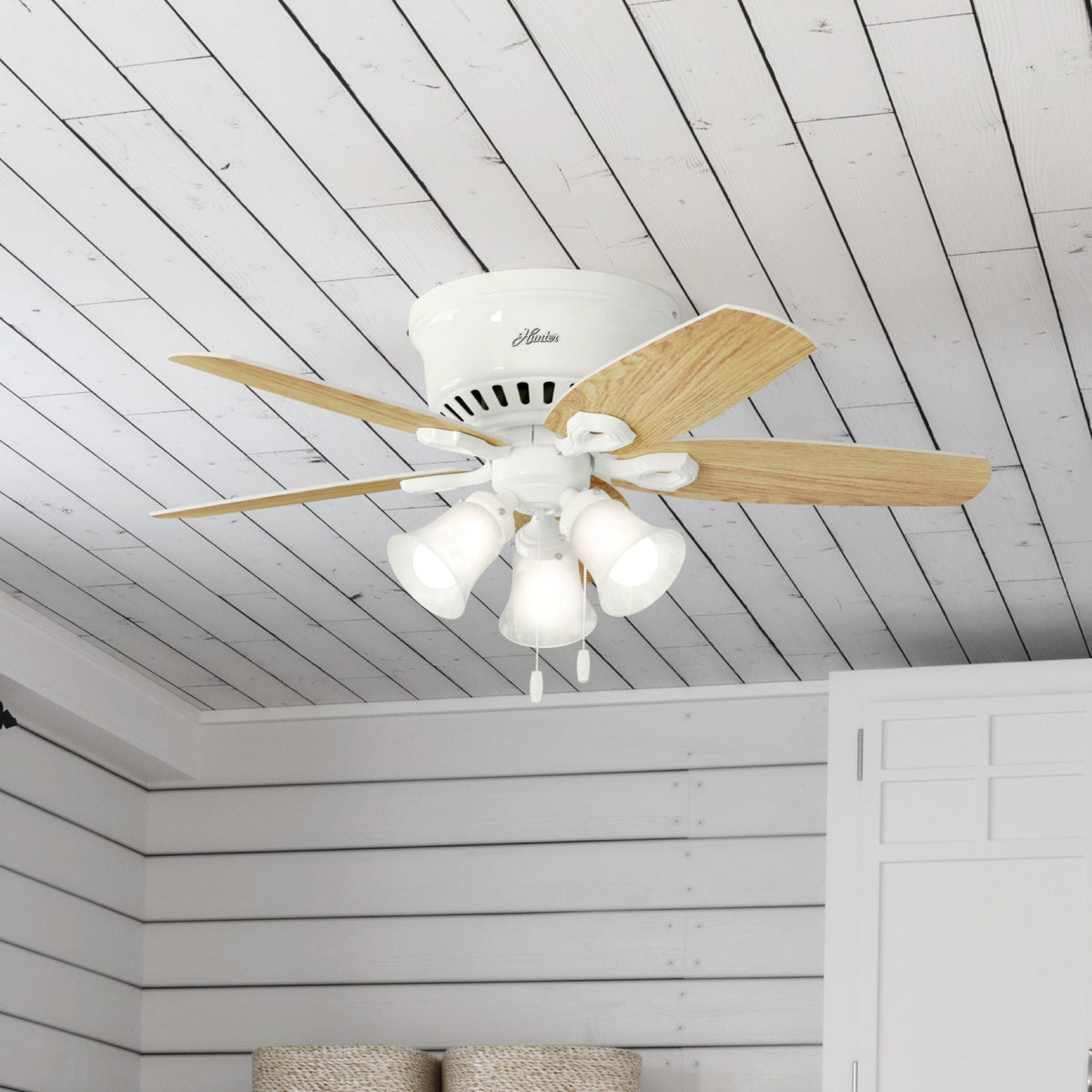42 inch Builder Snow White Low Profile Ceiling Fan with LED Light Kit and Pull Chain