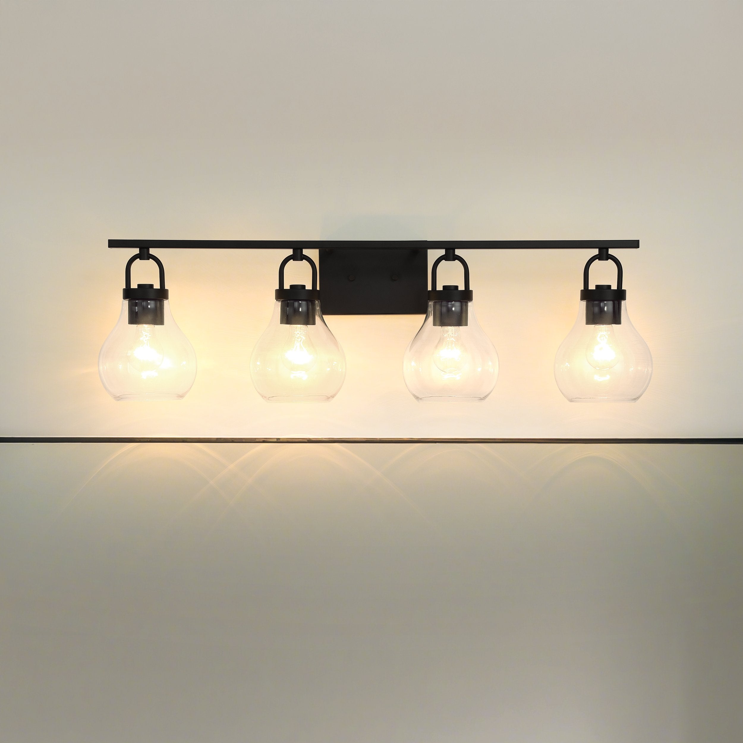 Mansfield 34-inch 4-light Matte Black Vanity Light with Clear Glass Shades