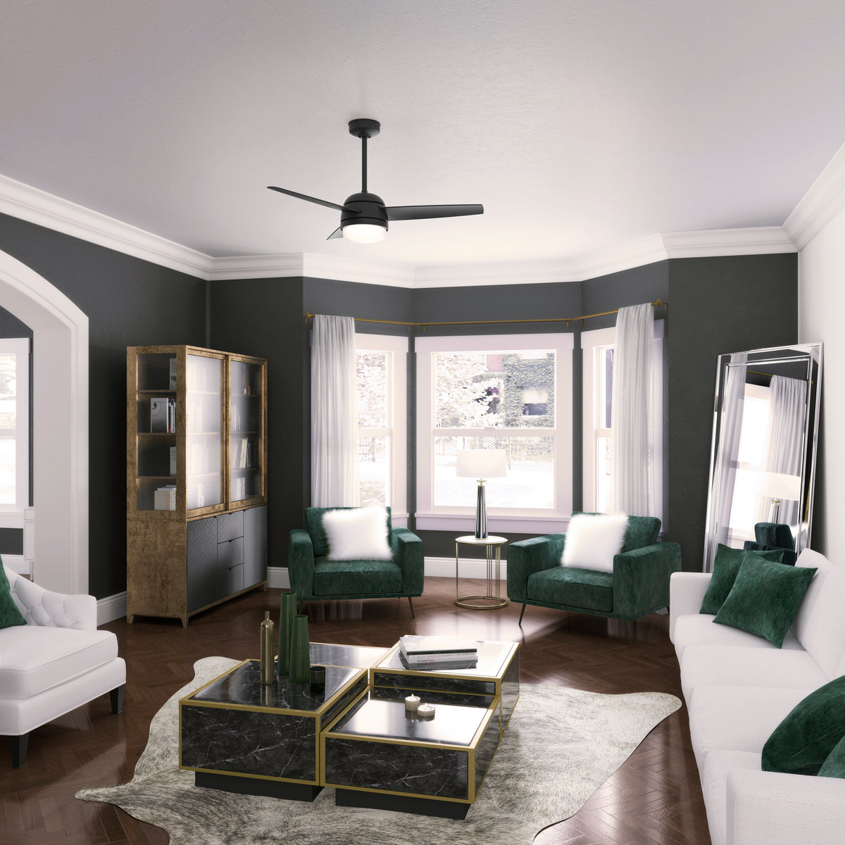48 inch Midtown Matte Black Ceiling Fan with LED Light Kit and Handheld Remote