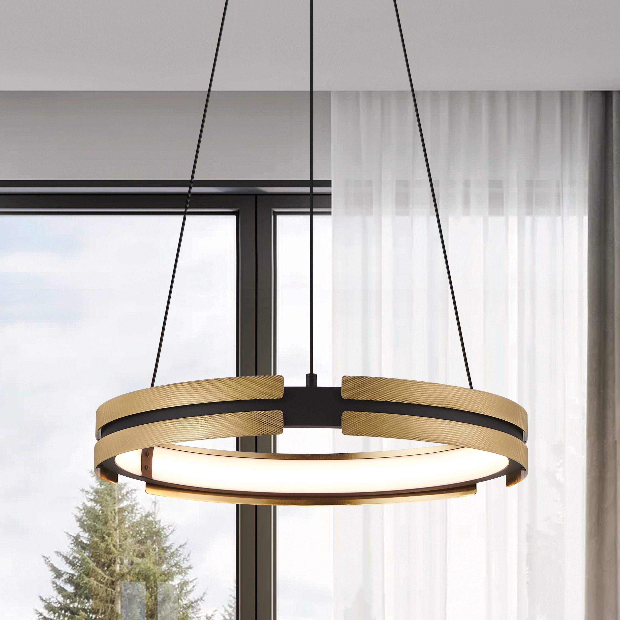 Grazia 24-inch Matte Black and Brushed Gold LED Chandelier