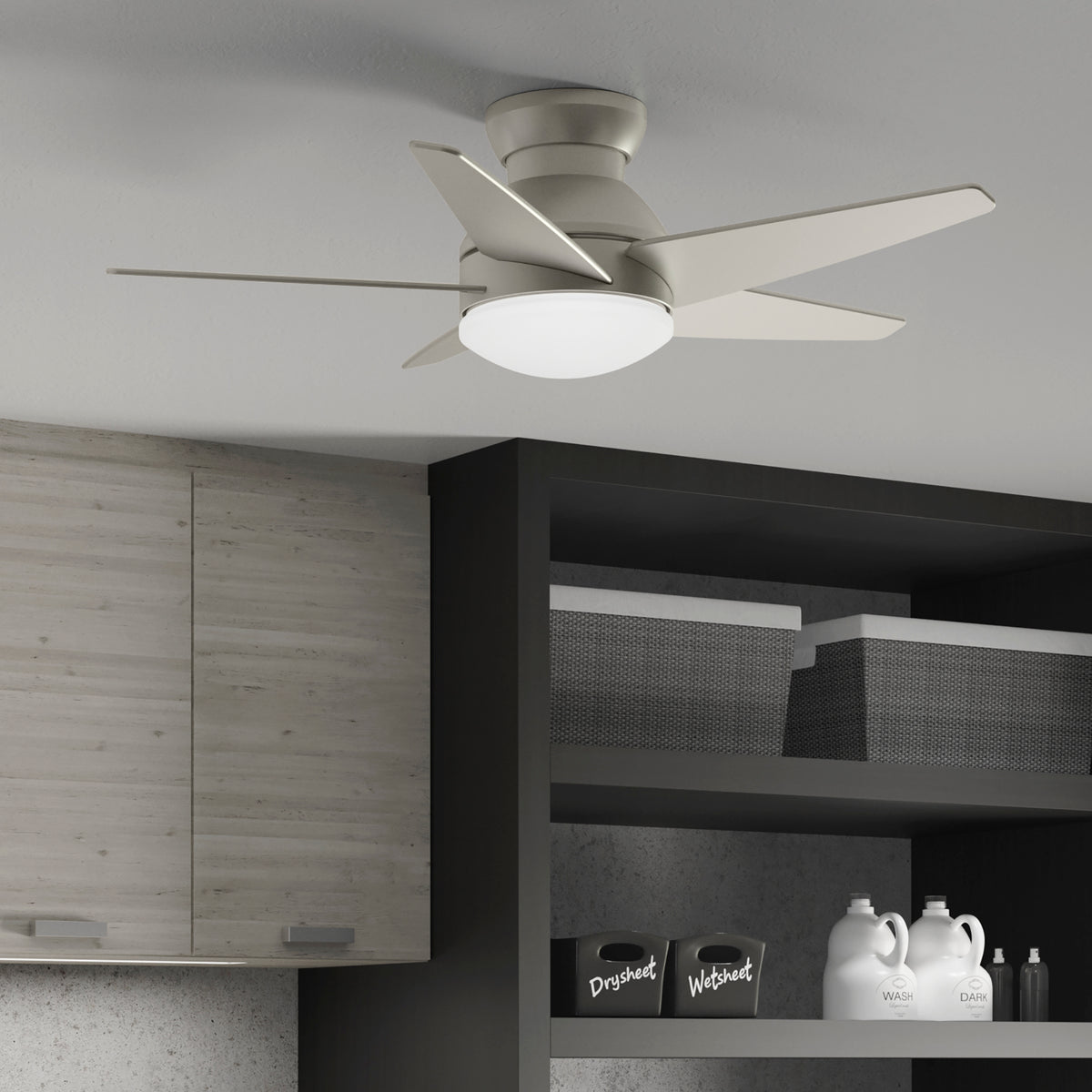 Casablanca 44 inch Isotope Matte Nickel Low Profile Ceiling Fan with LED Light Kit and Wall Control