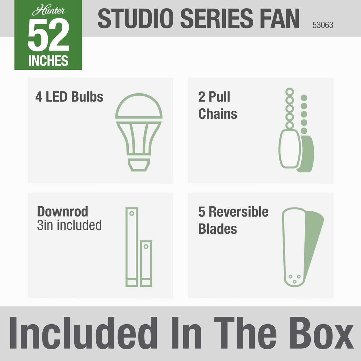 52 inch Studio Series Antique Brass Ceiling Fan with LED Light Kit and Pull Chain