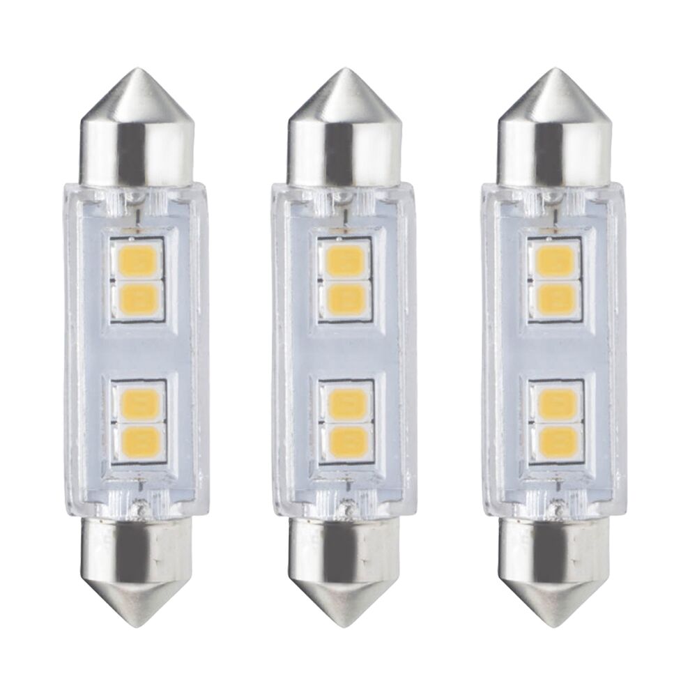 T3 0.8W Non-Dimmable White LED Light Bulb with FESTOON Base, 3000K, 55 Lumens, 12V, 3-Pack
