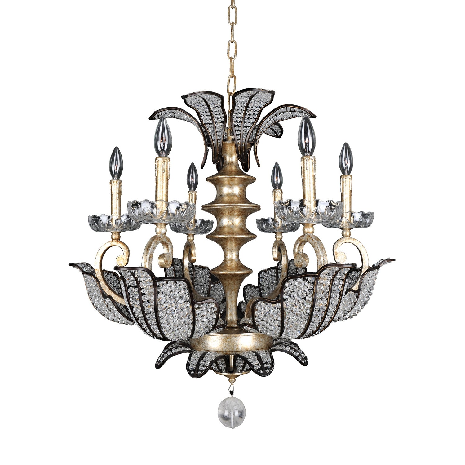 32'' Tiepolo 6 Light Silver Leaf Sienna Chandelier