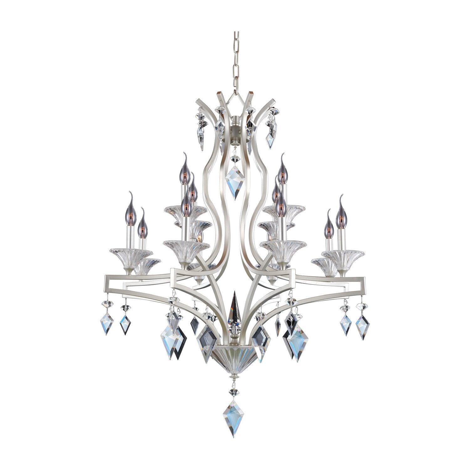 35'' Florence 12 Light Tarnished Silver Chandelier