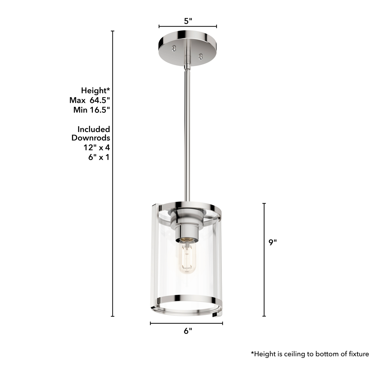 Astwood 6-inch 1-light Polished Nickel Pendant with Clear Glass