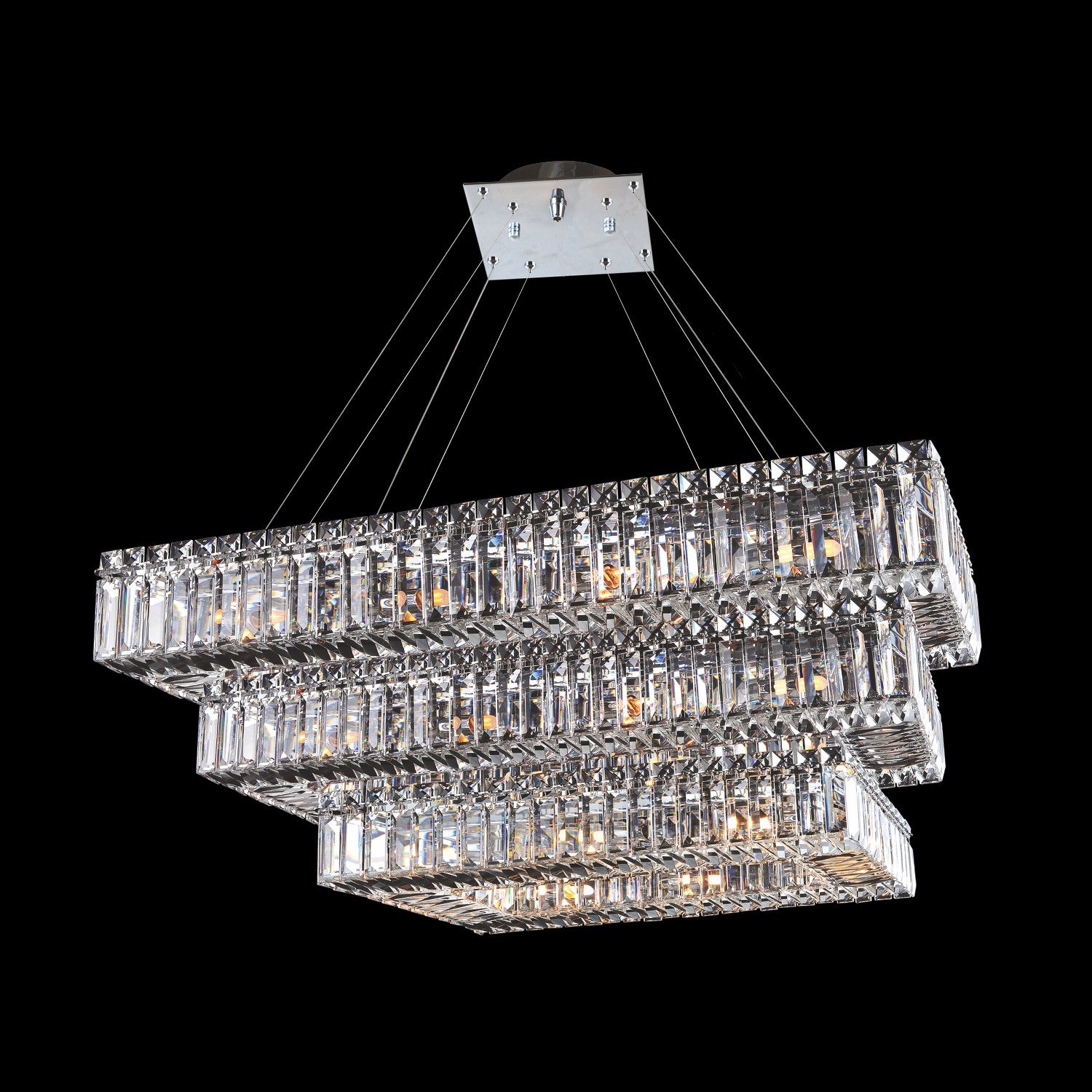 24'' Baguette 34 Light Chrome Tiered Chandelier