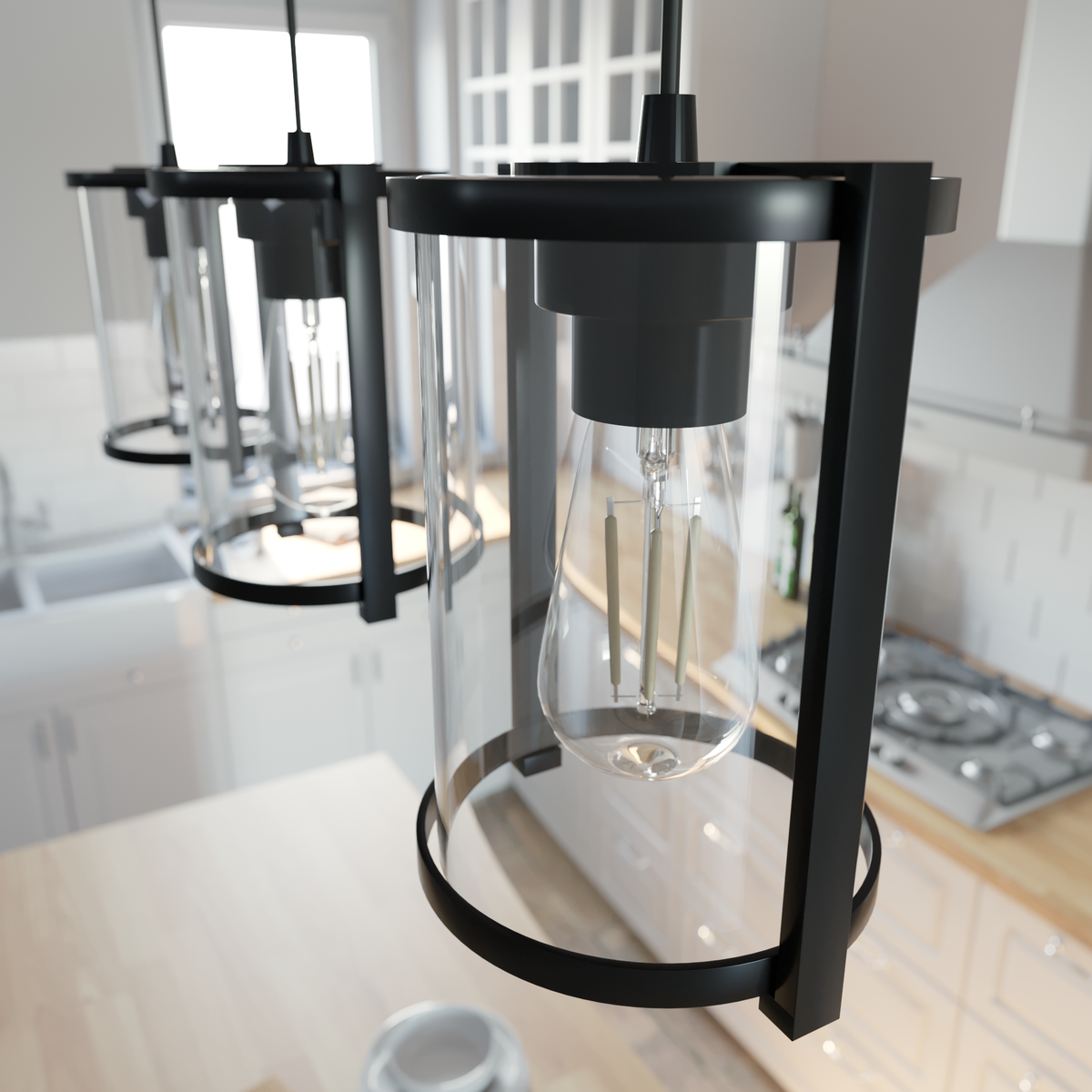 Astwood 28.5-inch 3-light Matte Black Linear Pendant Cluster with Clear Glass