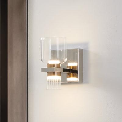 Amelia 4-inch 2-light Polished Nickel and Champagne Gold 5CCT LED Vanity Light with Clear and Clear Ribbed Glass