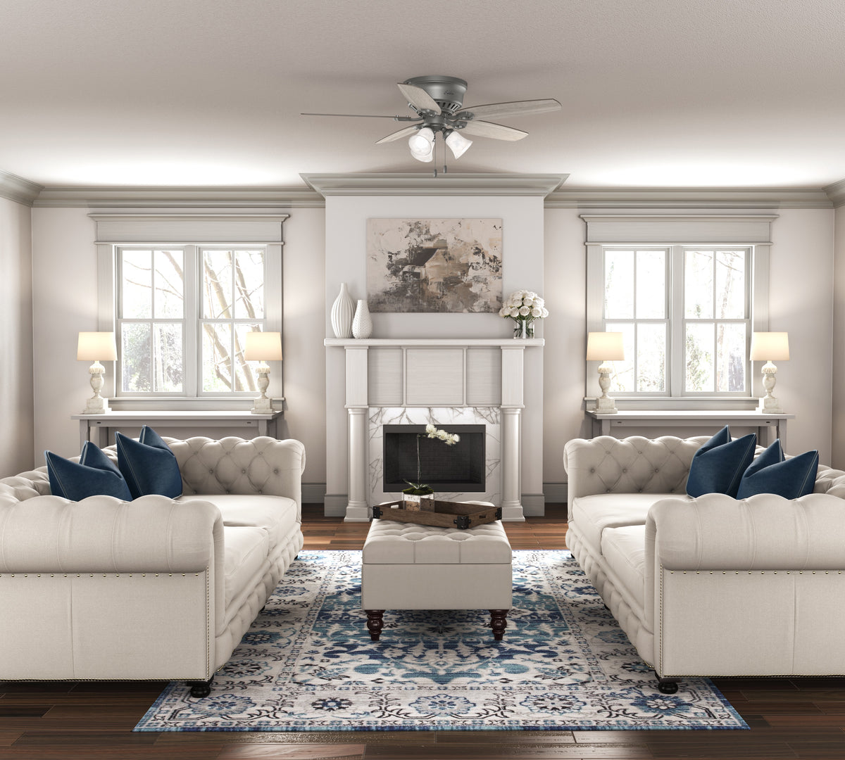 52 inch Builder Matte Silver Low Profile Ceiling Fan with LED Light Kit and Pull Chain
