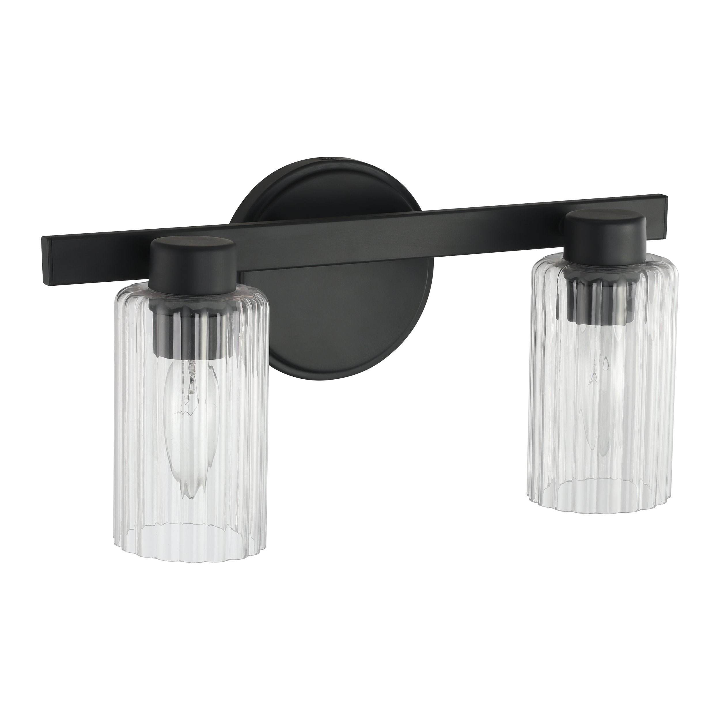 Bedminster 14-inch 2-light Matte Black Vanity Light with Clear Ribbed Glass Shades
