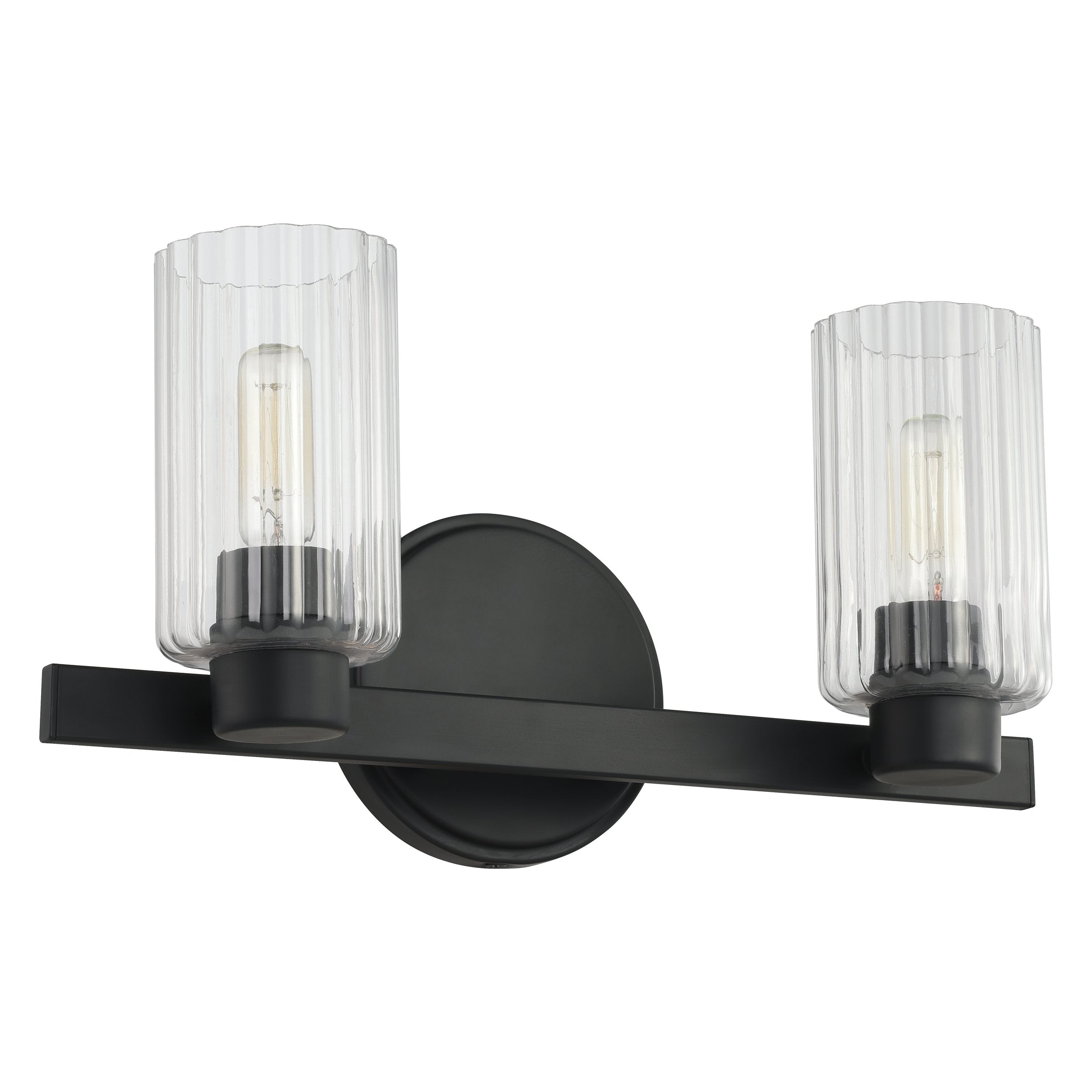 Bedminster 14-inch 2-light Matte Black Vanity Light with Clear Ribbed Glass Shades