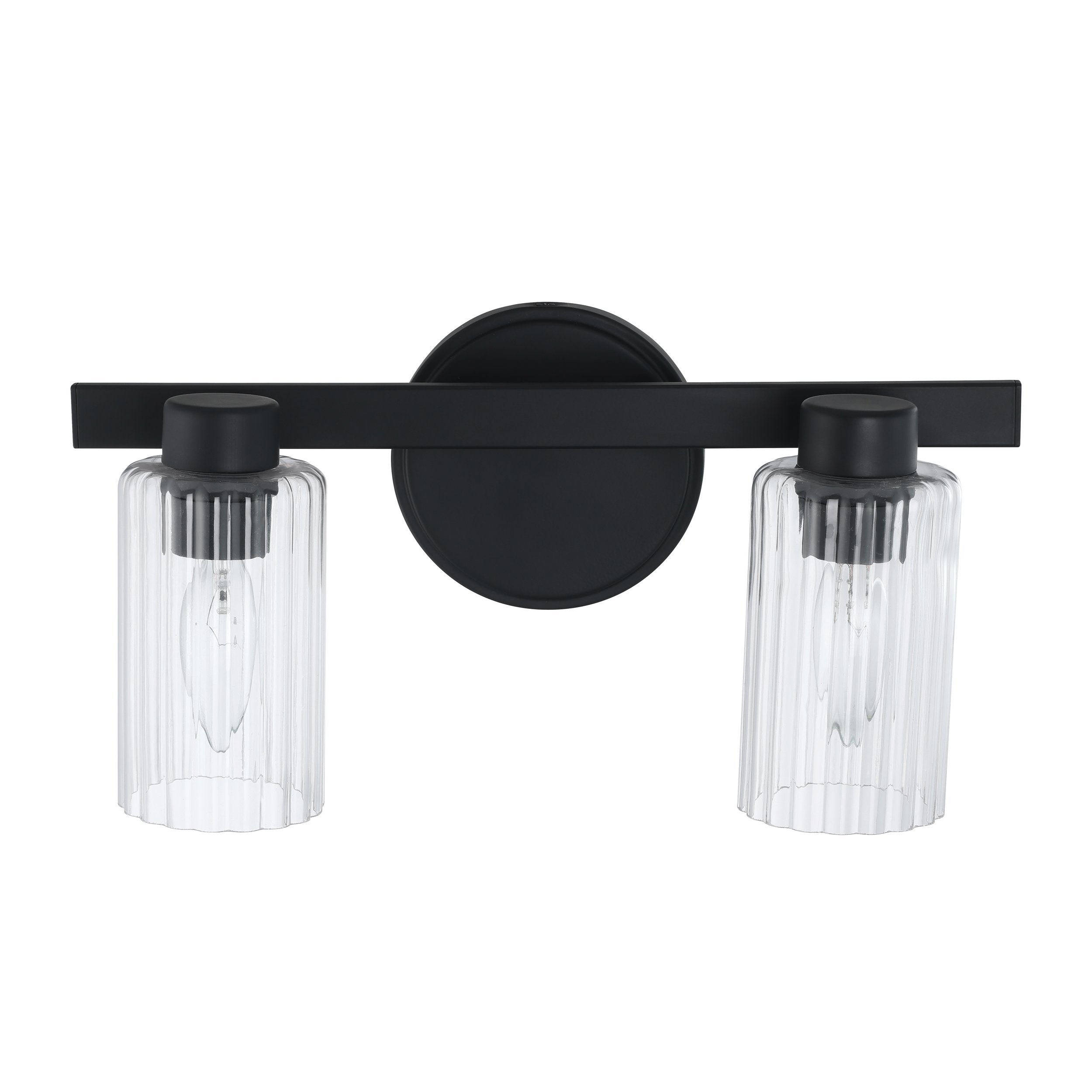 Bedminster 14-inch 2-light Matte Black Vanity Light with Clear Ribbed Glass Shades