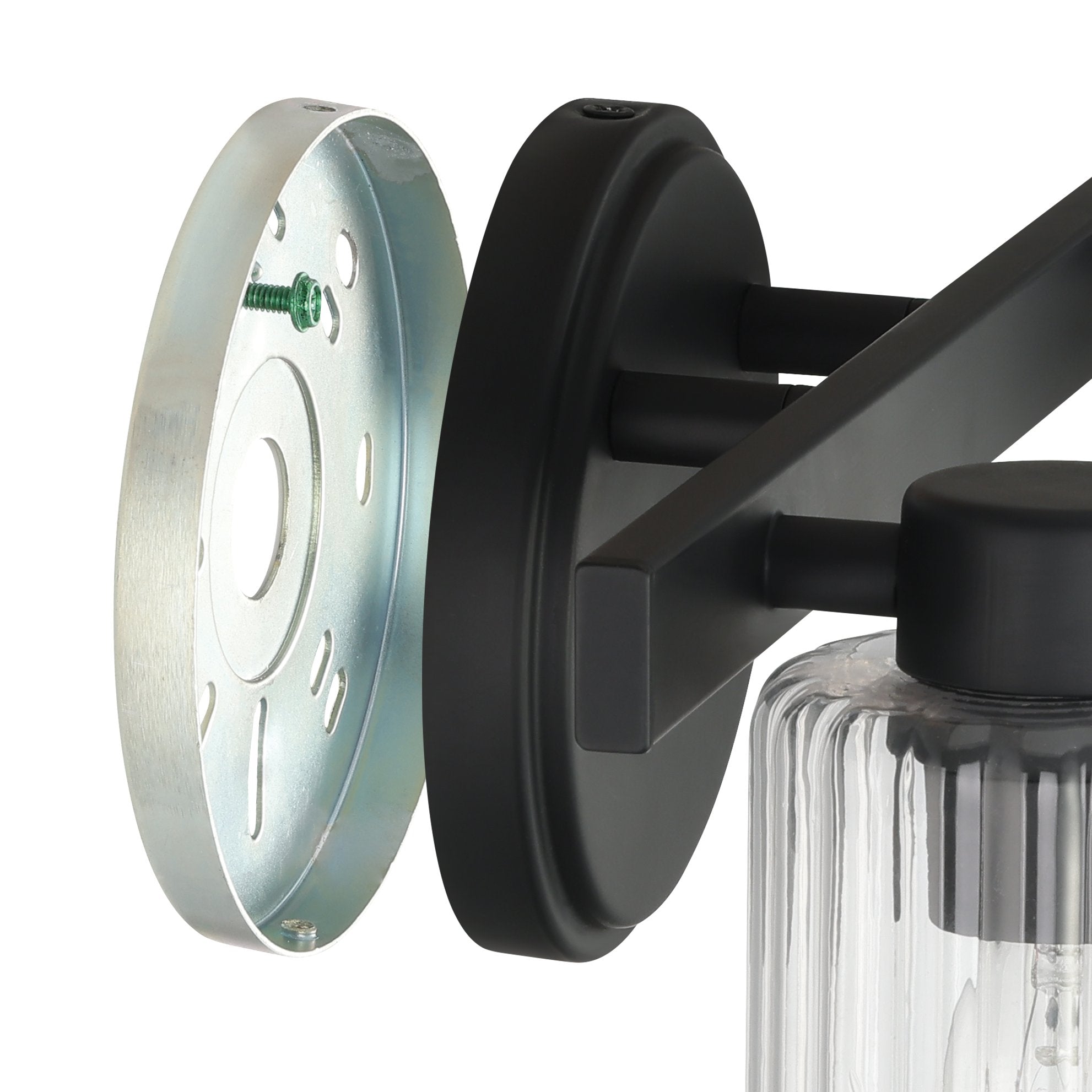 Bedminster 14-inch 2-light Matte Black Vanity Light with Clear Ribbed Glass Shades