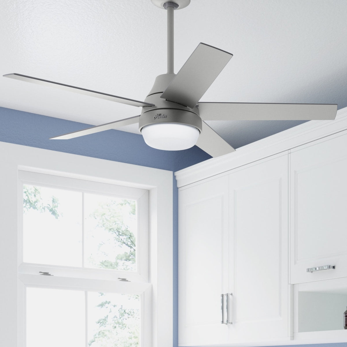 52 inch Aerodyne Wi-Fi Matte Silver Ceiling Fan with LED Light Kit and Handheld Remote
