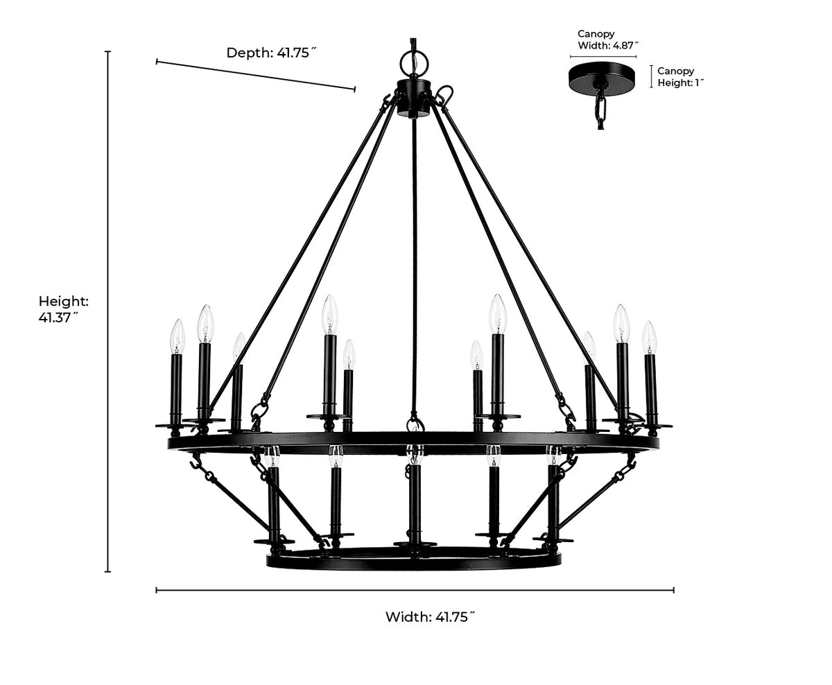 42.75'' Florence Matte Black 15 Light Chandelier
