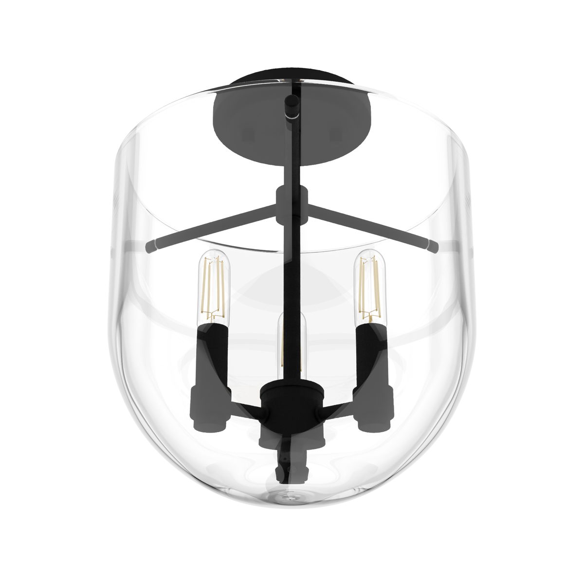 Sacha 11-inch 3-light Natural Black Iron Semi-Flush Mount with Clear Glass