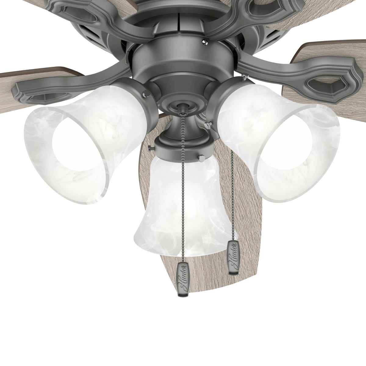 52 inch Builder Matte Silver Low Profile Ceiling Fan with LED Light Kit and Pull Chain