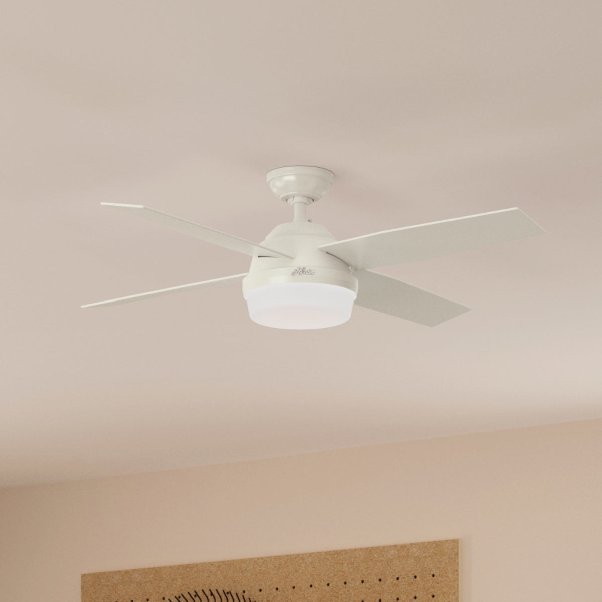 52 inch Dempsey Fresh White Damp Rated Ceiling Fan with LED Light Kit and Handheld Remote