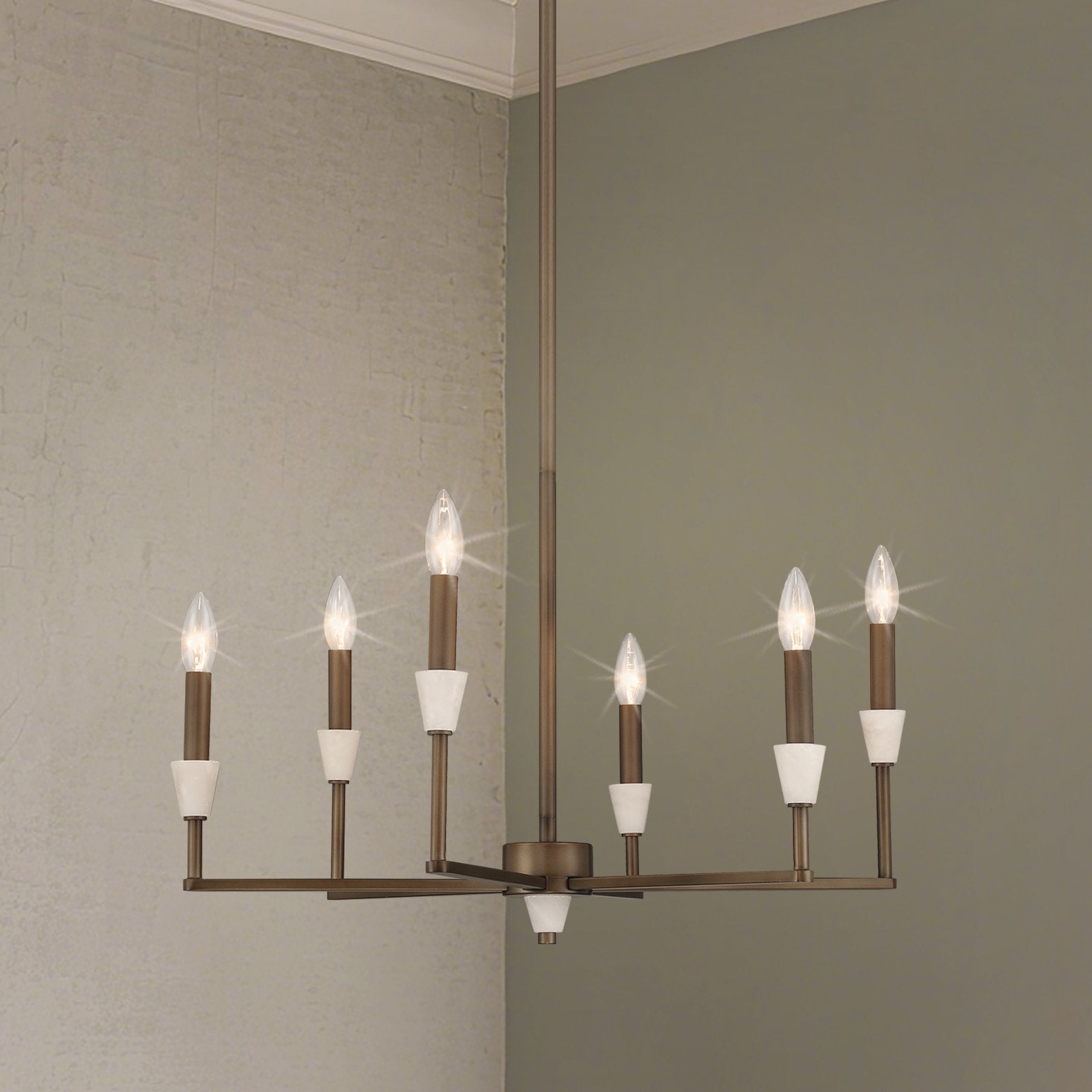 Montclair 26-inch 6-light Forged Bronze and Natural Alabaster Chandelier