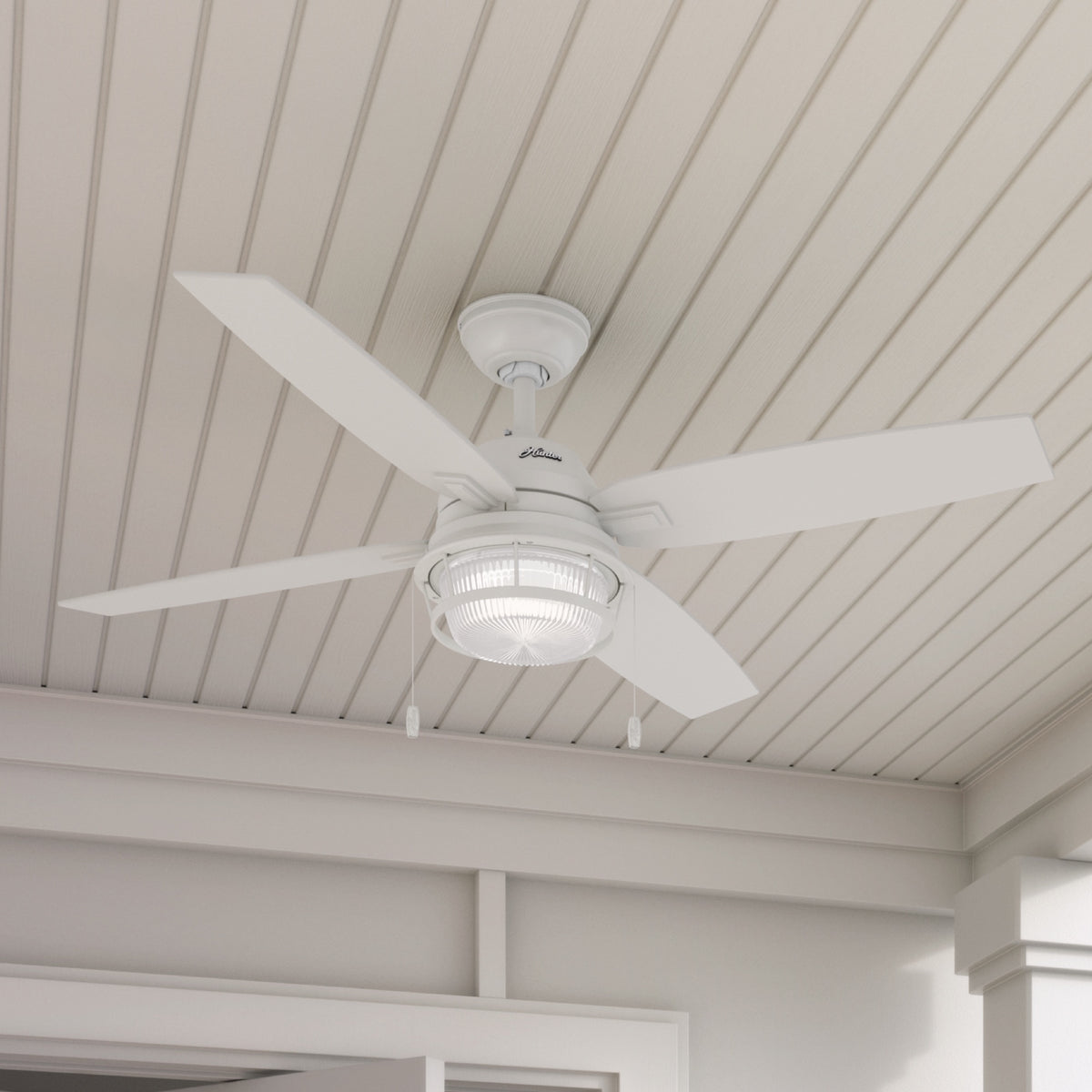 52 inch Ocala Fresh White Damp Rated Ceiling Fan with LED Light Kit and Pull Chain