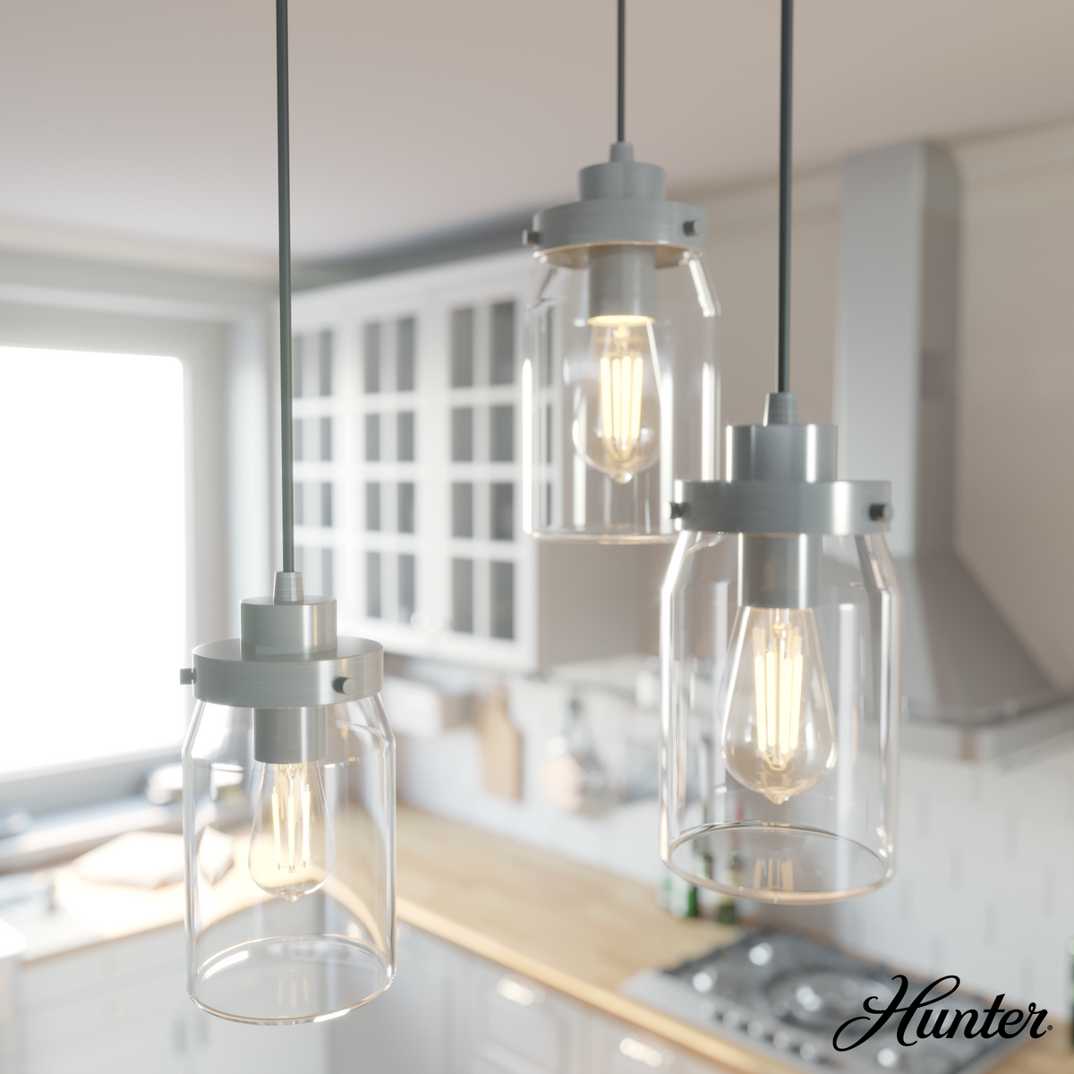 Devon Park 14.5-inch 3-light Brushed Nickel Round Pendant Cluster with Clear Glass