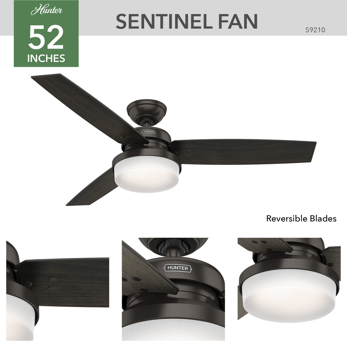 52 inch Sentinel Premier Bronze Ceiling Fan with LED Light Kit and Handheld Remote