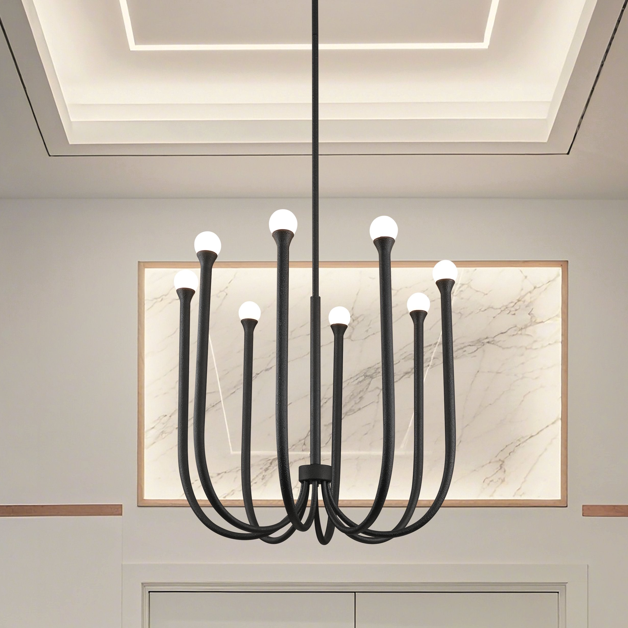 Dahlia 28-inch 8-light Plaster Black Chandelier with Opal Glass Shades