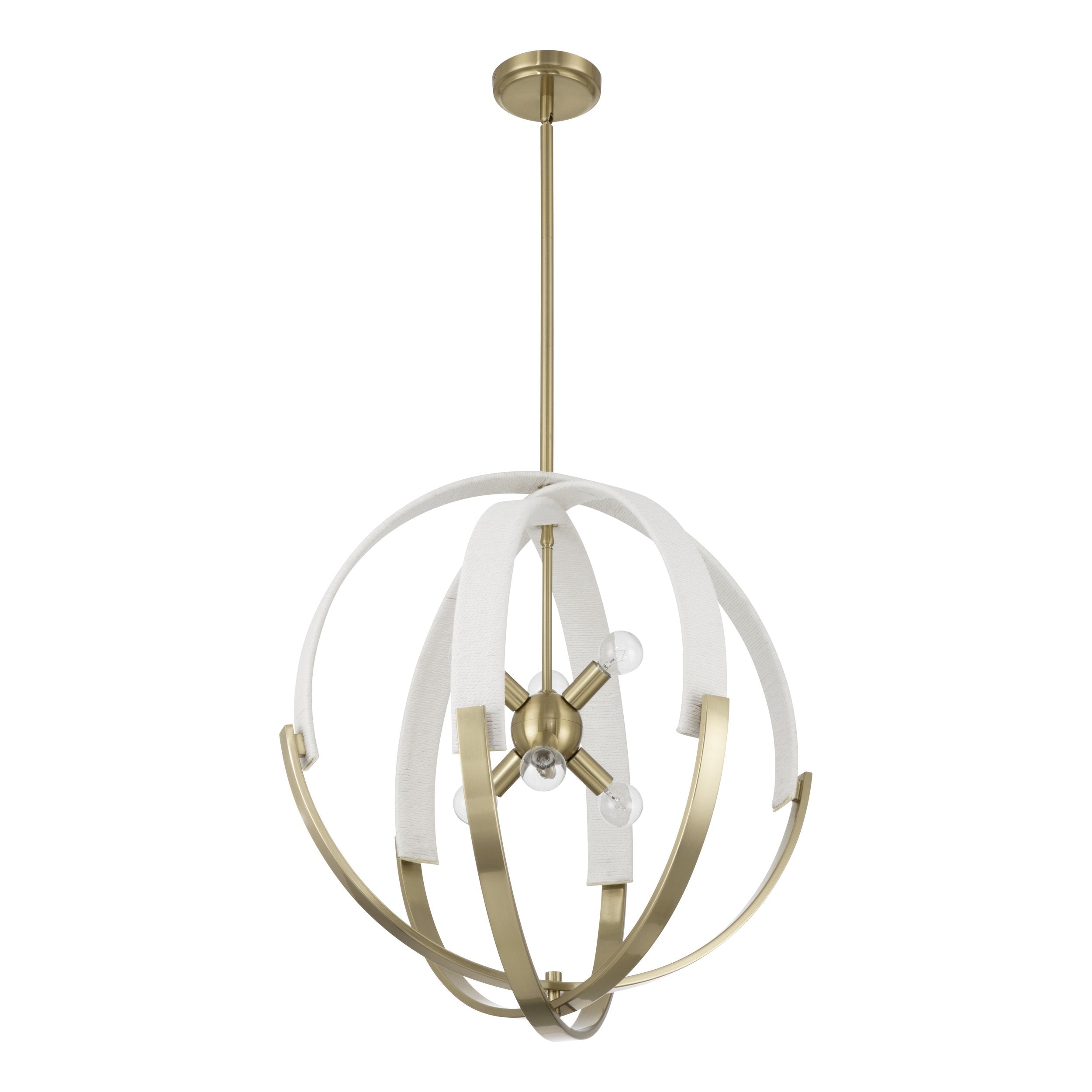 Abbey 23-inch 6-light Brass and Cream Cotton Rope Chandelier
