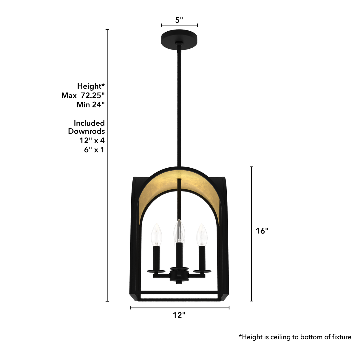 Dukestown 12-inch 4-light Natural Black Iron and Gold Leaf Lantern Pendant