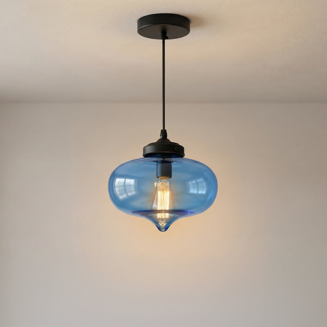 Glass 1 Light Down Blue Pendant Light